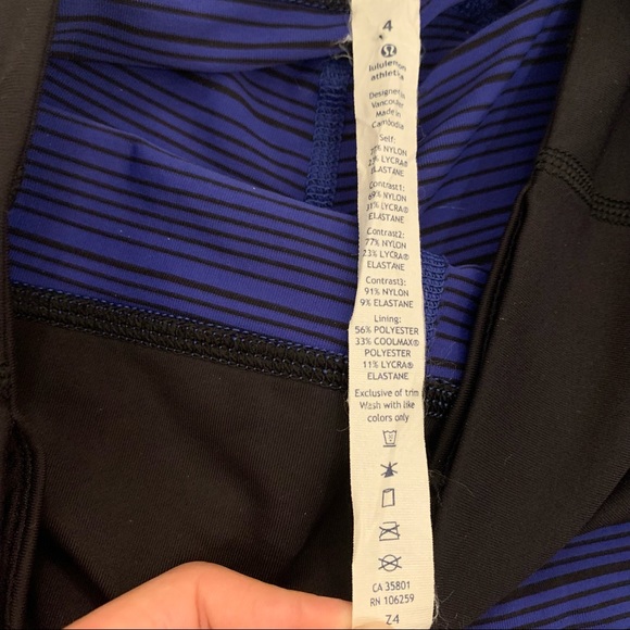 Lululemon Run For Fun Crop Leggings Blue And Black Striped with Blue Mesh RARE - Picture 10 of 10